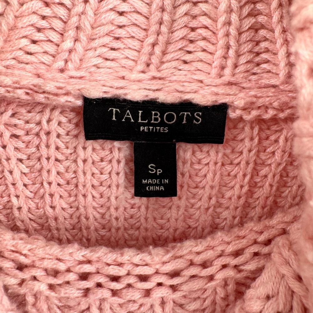 Talbots Petites Light Pink Cable Knit Turtleneck Sweater High-Low Hem Women's SP - Picture 9 of 10